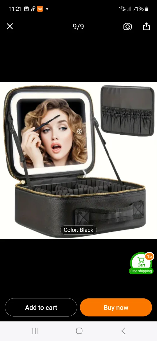 Black Makeup Train Case with LED Mirror thumbnail