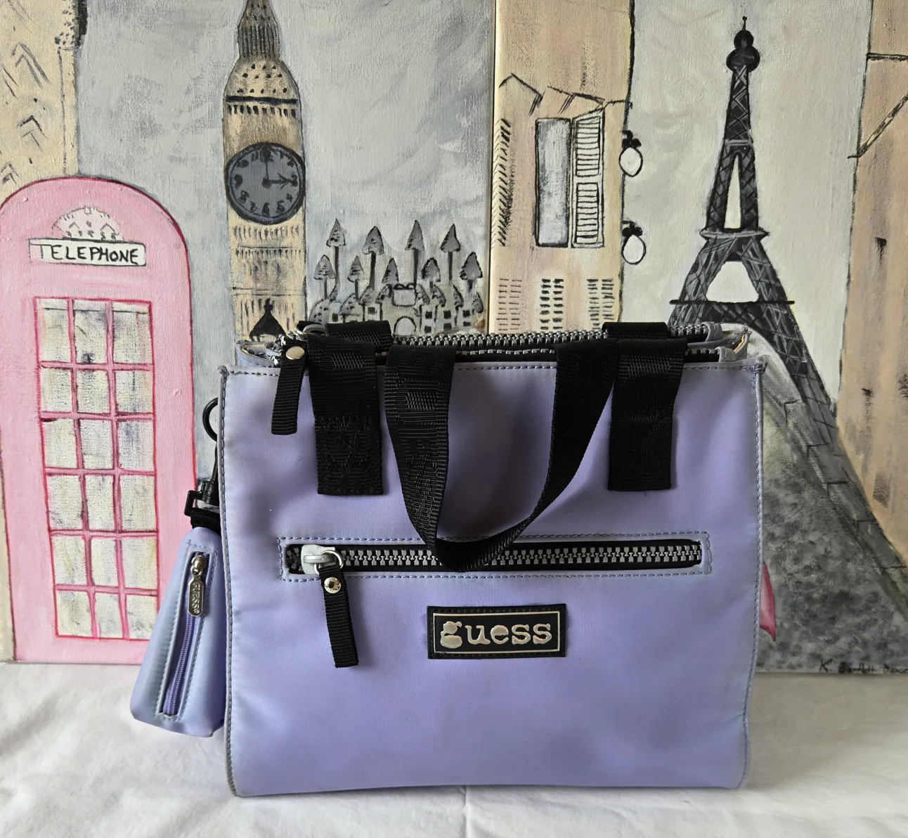 Fashion Spacious GUESS Lavender/Lilac/Light Purple Tote Bag