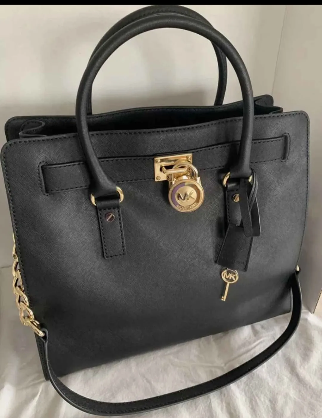 Michael Kors Hamilton Saffiano Leather Black Handbag thumbnail