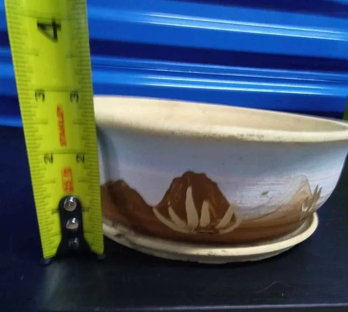 Vintage Pottery Planter Bowl with Attached Saucer 🥕 thumbnail