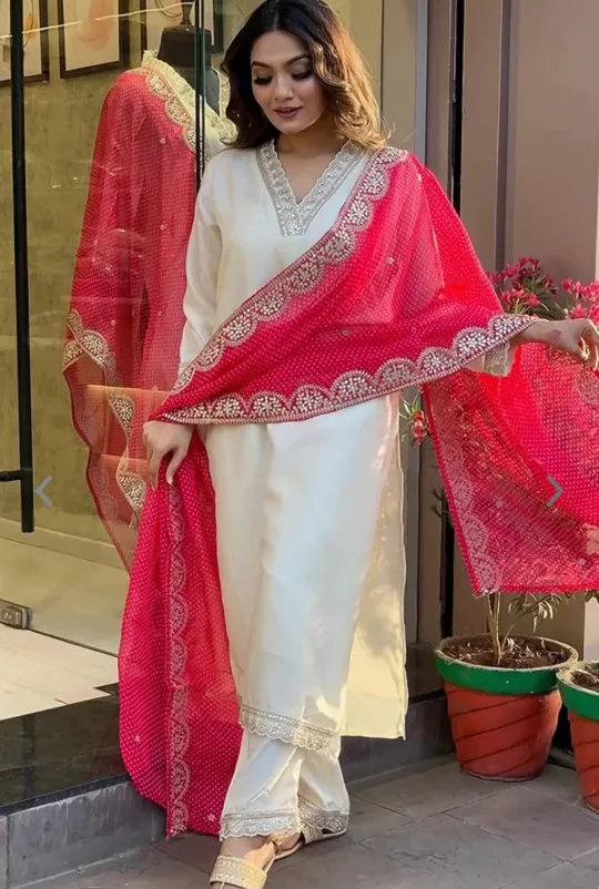 Salink White & Red Embroidered 3-Piece Suit 🇨🇦🍁 thumbnail