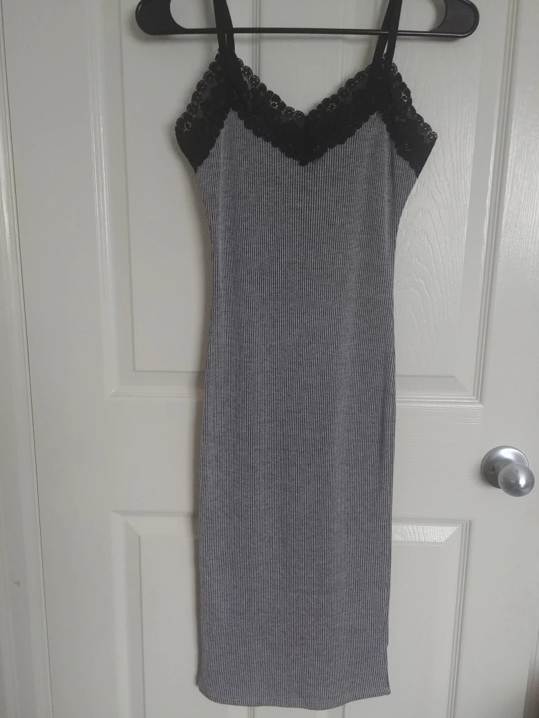 Grey Cami Dress with Lace Trim by Seductions