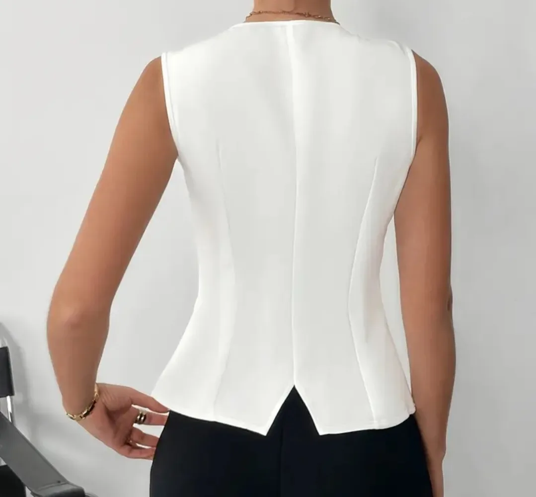 White Sleeveless Elegant Summer Top image indicator(2)