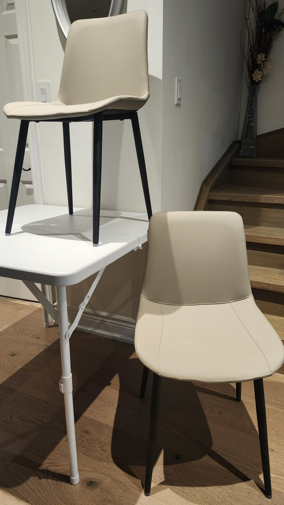 Beige Dining Chairs with Black Legs - Set of 2