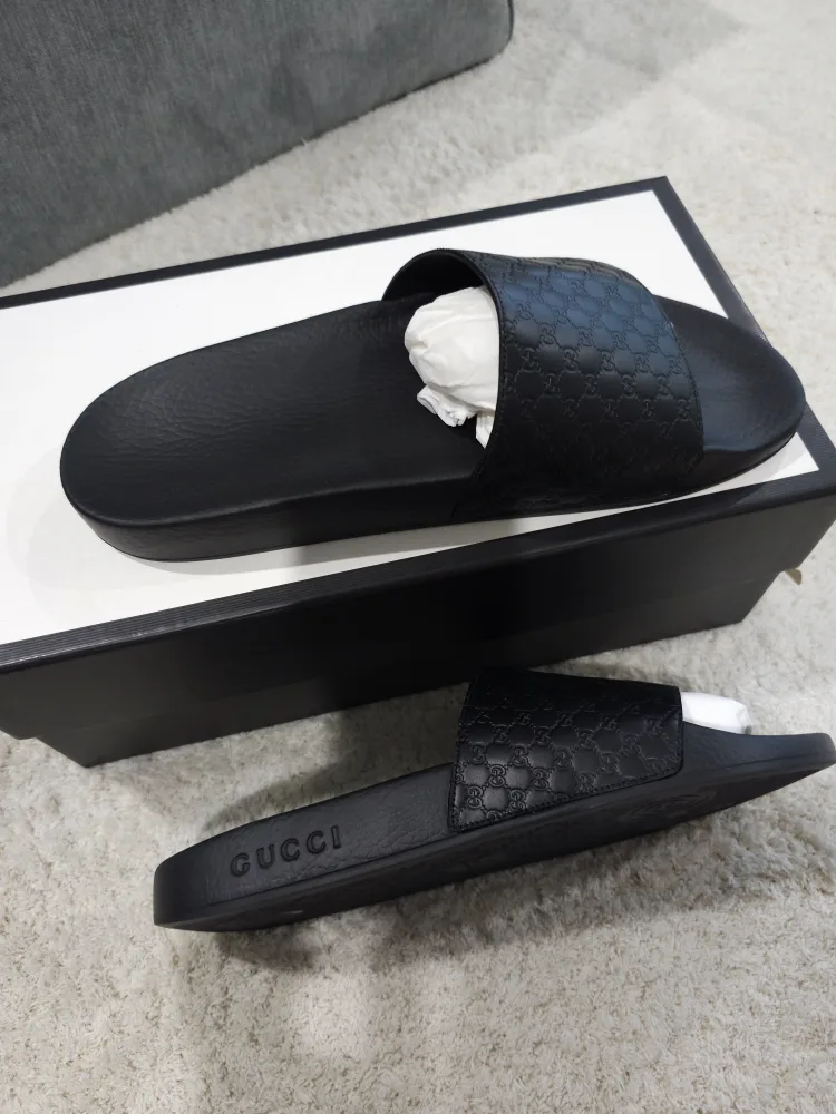 GUCCI Micro Guccissima Men's Black Slides Sandals Size 12 image indicator(3)