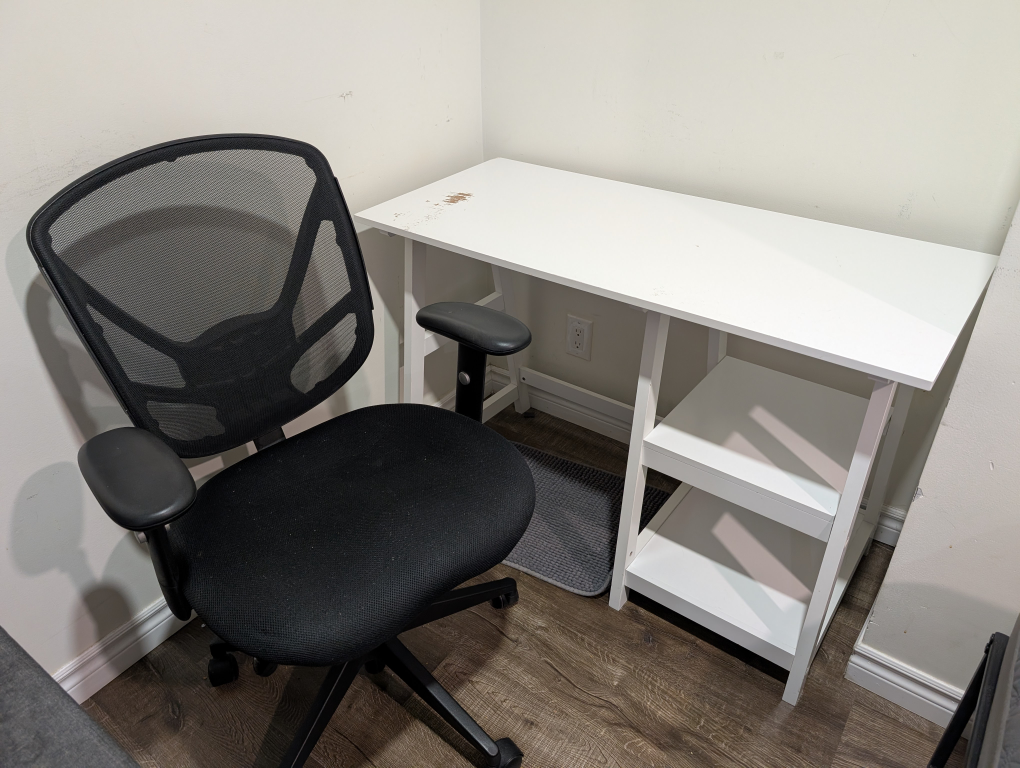 Black Mesh Office Chair & White IKEA Desk