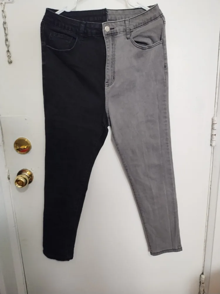 Two-Tone Jeans - Black & Grey denim pants thumbnail