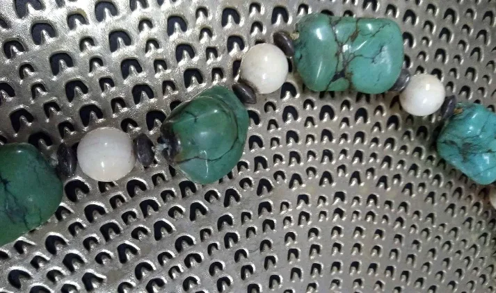 Turquoise & White Stone Beaded Necklace - 32 Inches image indicator(2)