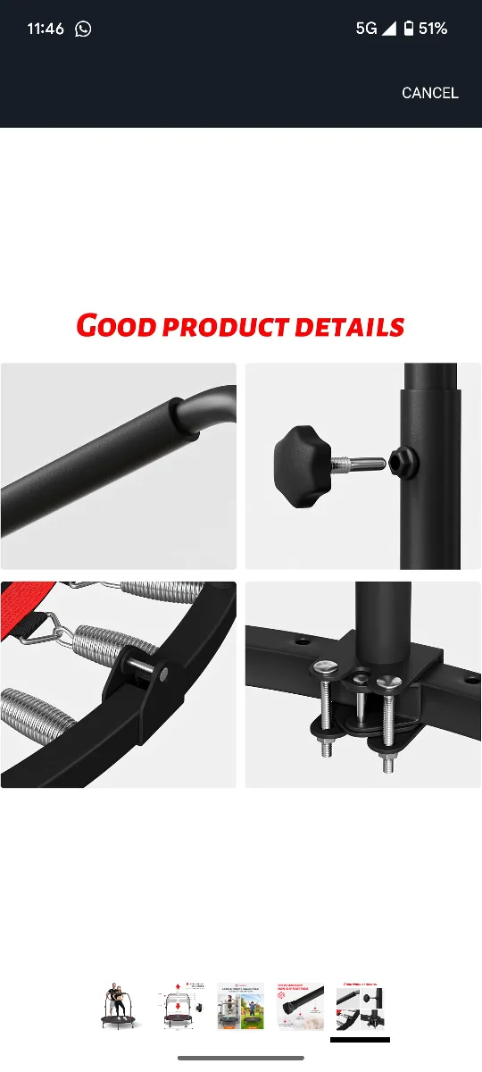 Cloris Mini Trampoline with Adjustable Handle Bar image indicator(5)