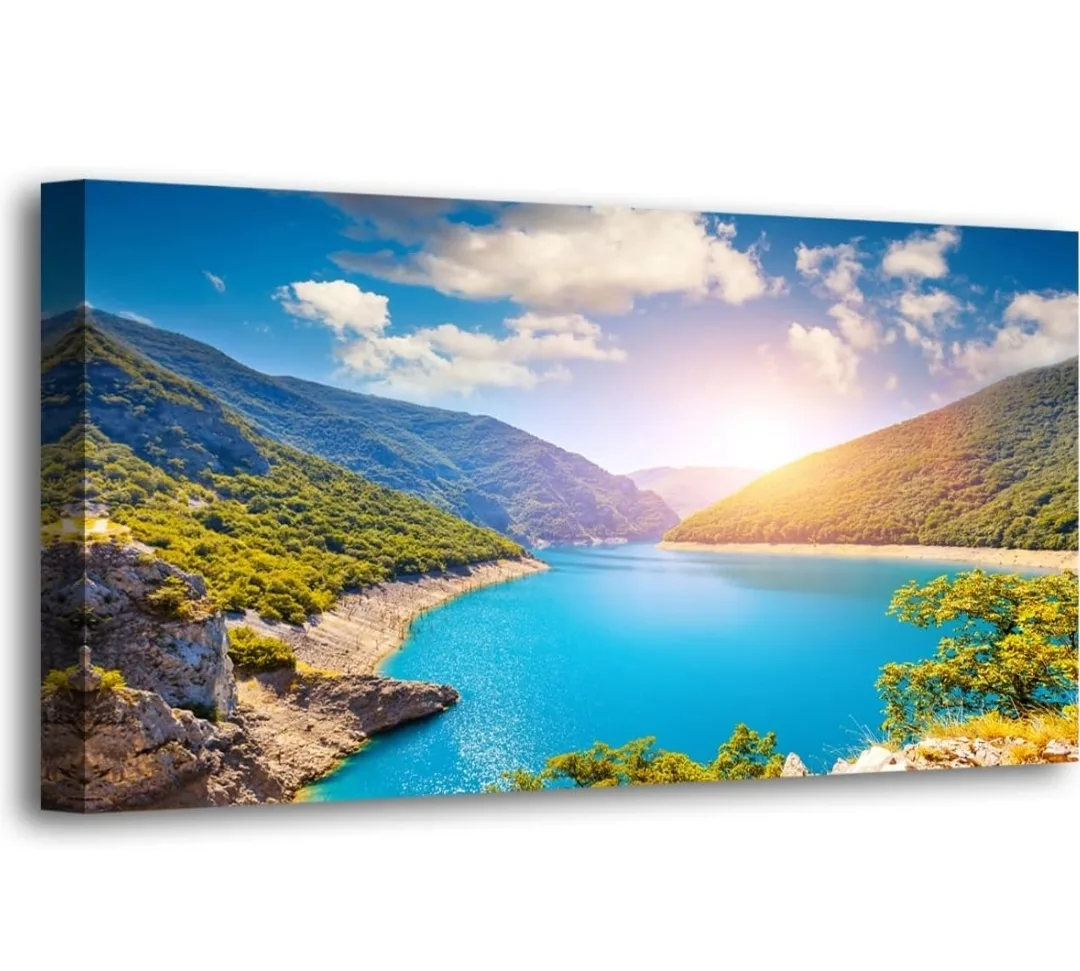 Mountain & Lake Canvas Wall Art 20x40” – Nature Landscape Framed image indicator(6)