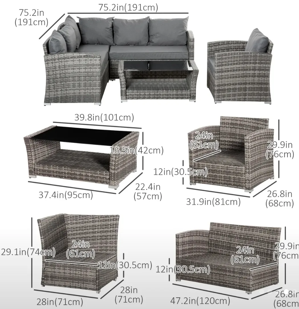 Brand new 5pc Wicker Outdoor Patio Conversation Set - Grey image indicator(4)