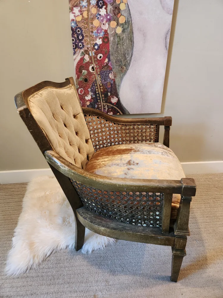 Vintage Cane Back Armchair gorgeous velvet thumbnail