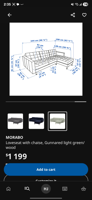 IKEA Morabo Loveseat with Chaise - Light Green - photo 4