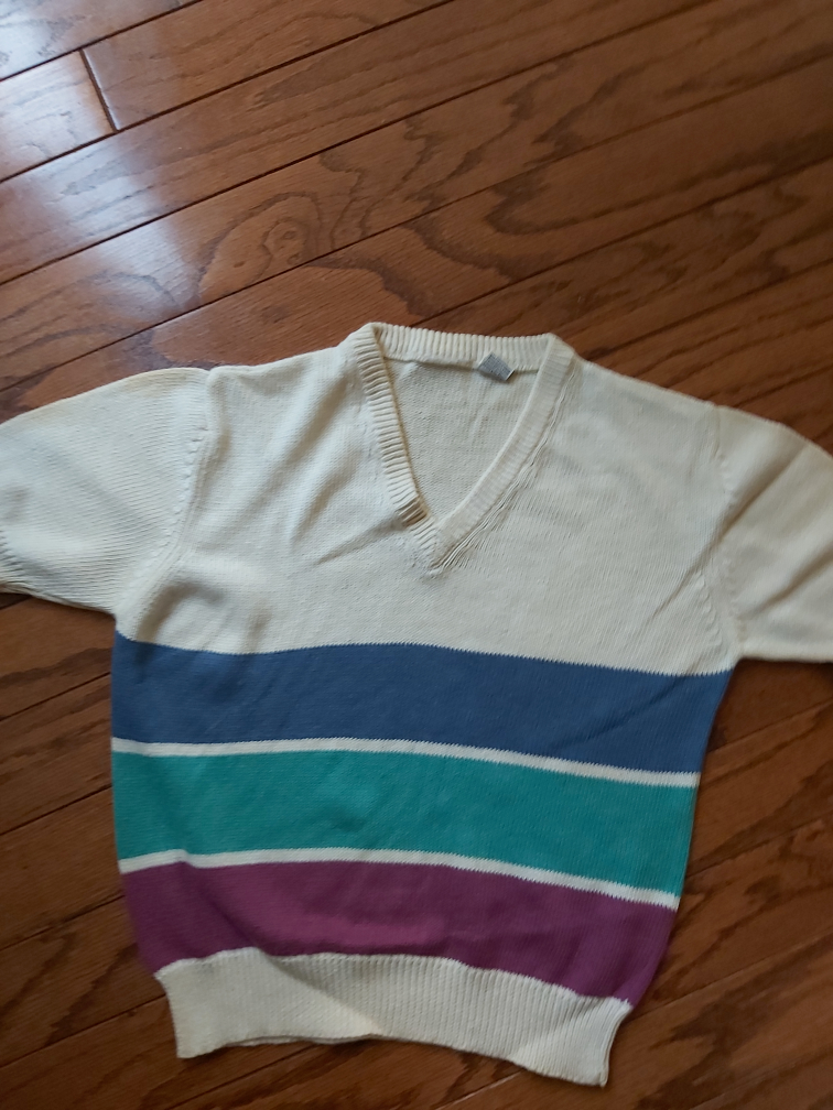 Vintage Striped V-Neck Knit Sweater - Size M