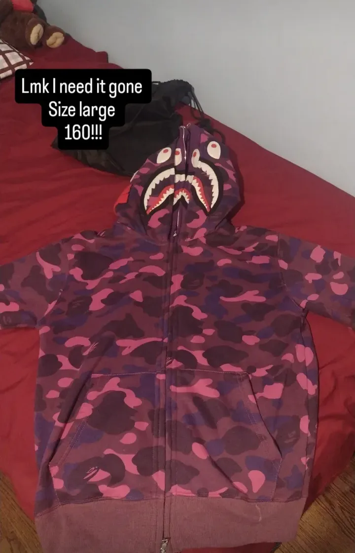 BAPE Purple Camo Shark Hoodie Size Large thumbnail