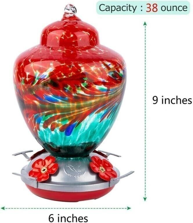 Hand Blown Glass Hummingbird Feeder - 38 oz - photo 2