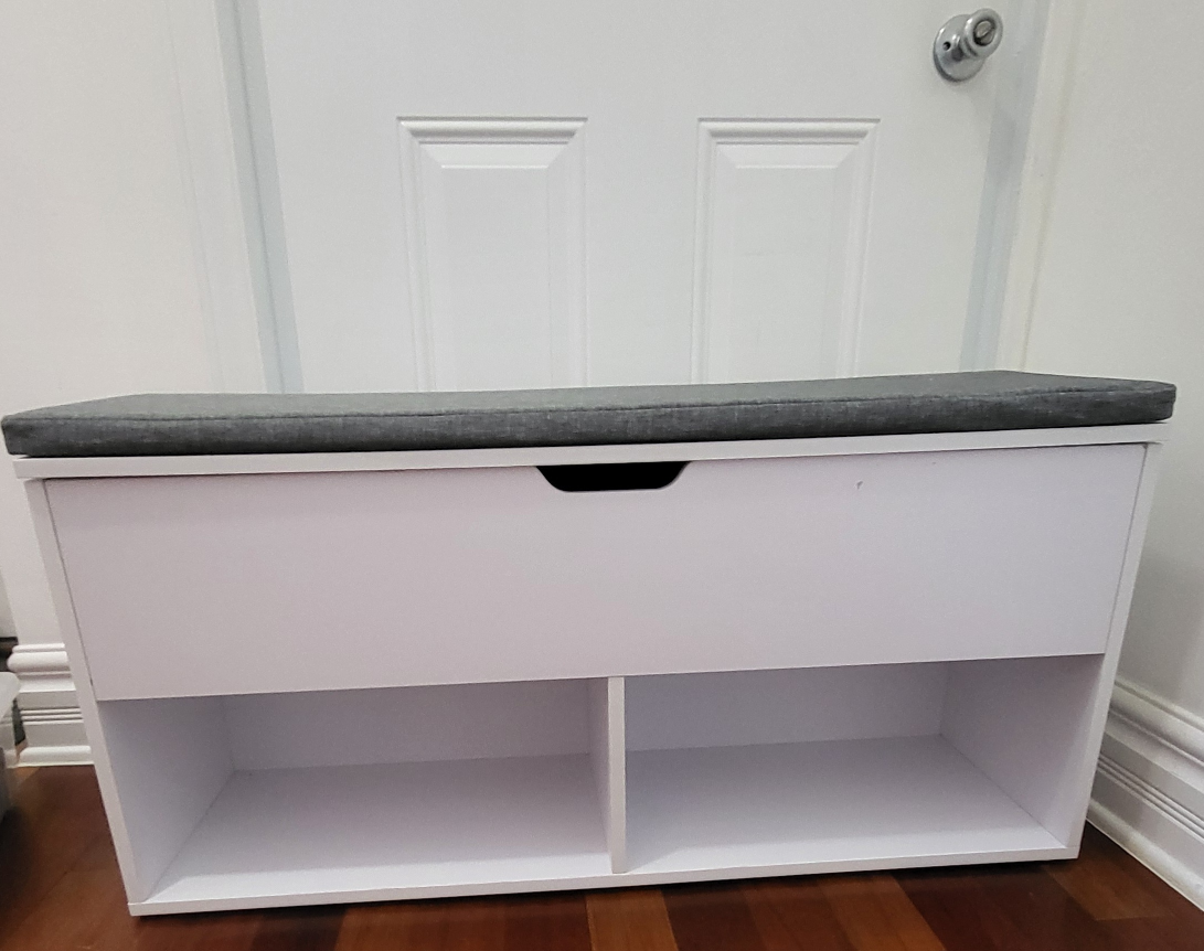 White Storage Bench with Gray Cushion - photo 2