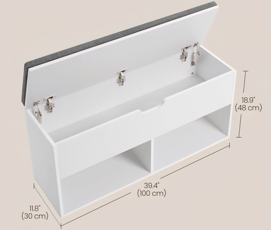 White Storage Bench with Gray Cushion - photo 4