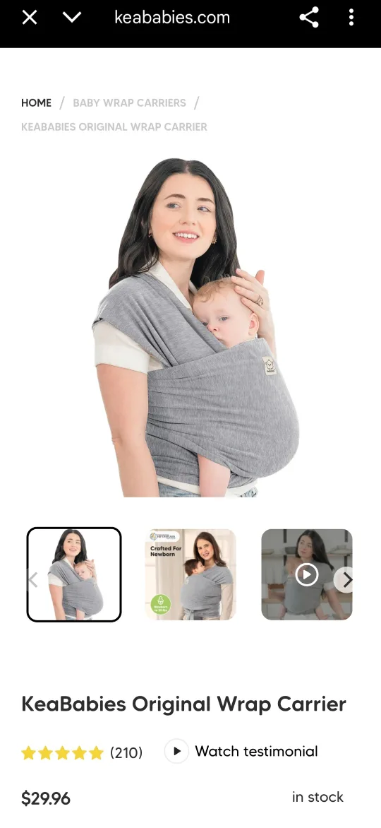 KeaBabies Baby Wrap Carrier - Grey thumbnail