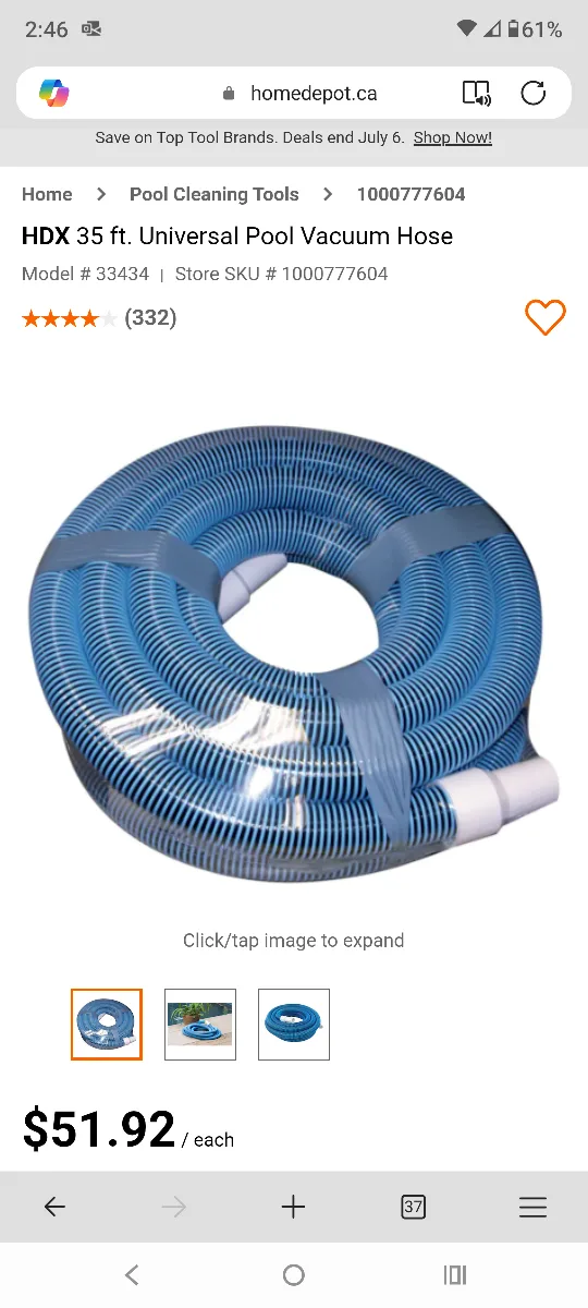 HDX 35 ft. Universal Pool Vacuum Hose - New thumbnail
