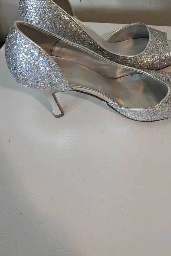 George Silver Glitter Heels - Size 10 thumbnail