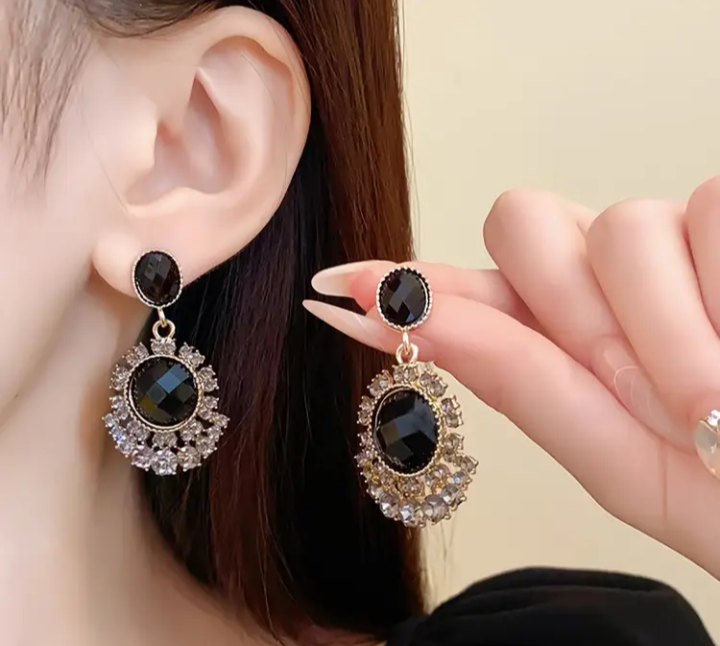 Black Gemstone Dangle Earrings