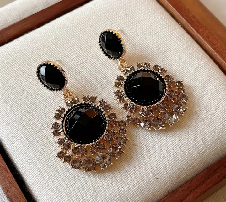 Black Gemstone Dangle Earrings - photo 2