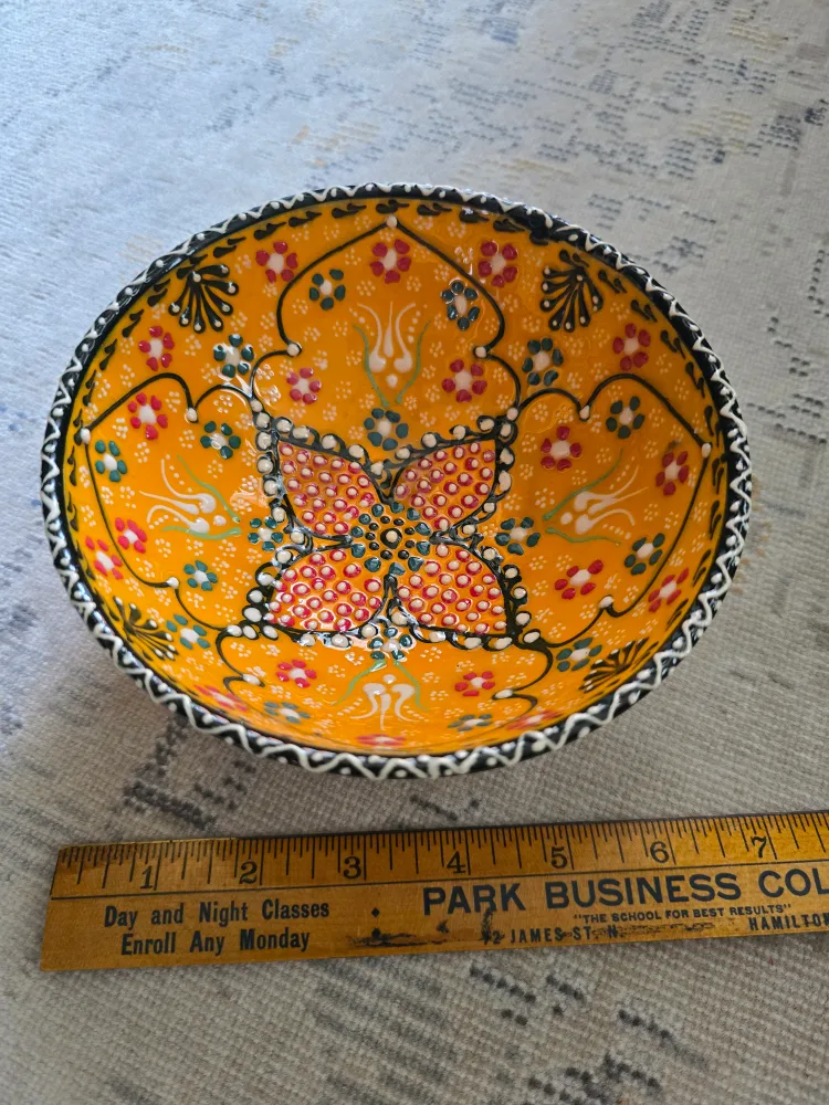 Hand-Painted Ceramic Bowl - Orange Floral Design thumbnail