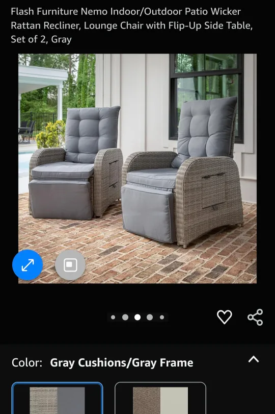 Flash Furniture Rattan Recliner Lounge Chair Set of 2, Gray thumbnail