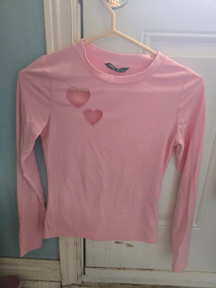 Shein Pink Long Sleeve Top with Hearts thumbnail