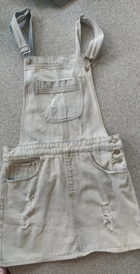 (NEW) Forever 21 Denim Overalls denim Shorts Dress thumbnail