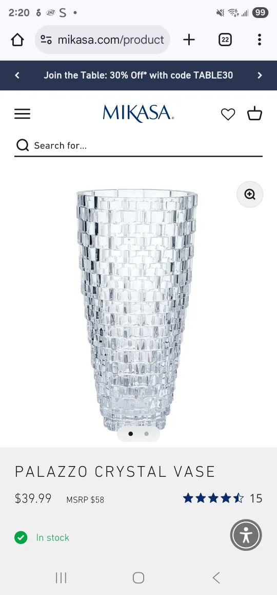 New Mikasa Palazzo Crystal Vase - 30cm image indicator(7)