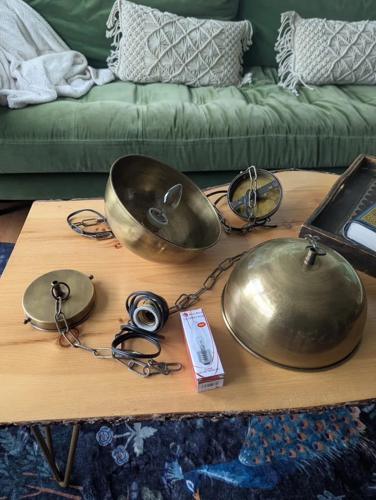New Two Hanging Brass Pendant Light thumbnail