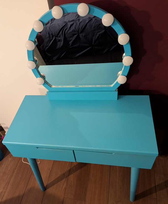 Blue Vanity Desk with Lighted Mirror - photo 4
