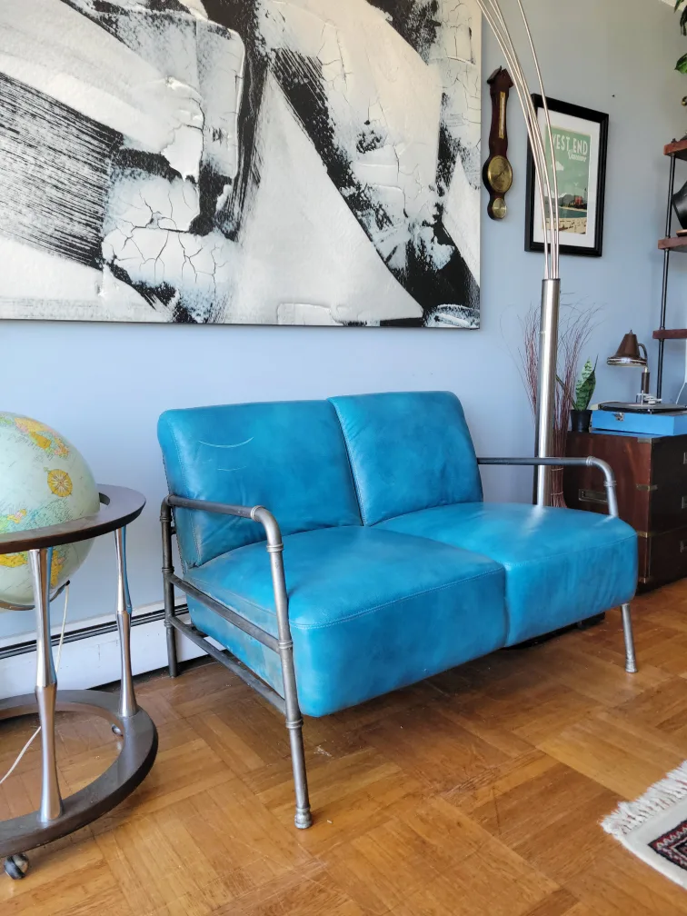 Moe's Home Collection "Royce" Industrial Style Leather Loveseat thumbnail