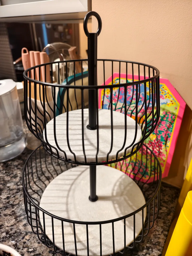 Two-Tiered Black Metal & Marble Stand thumbnail
