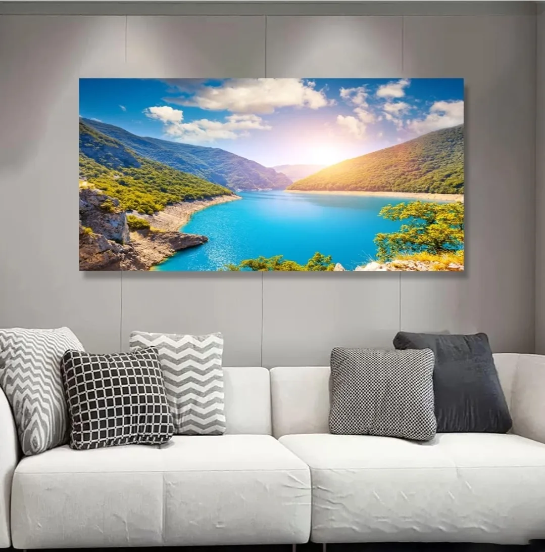 Mountain & Lake Canvas Wall Art 20x40” – Nature Landscape Framed image indicator(5)