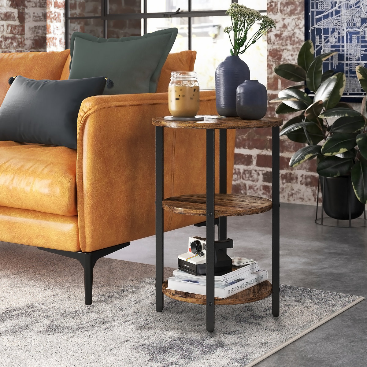 Round 3-Tier End Table - Brown