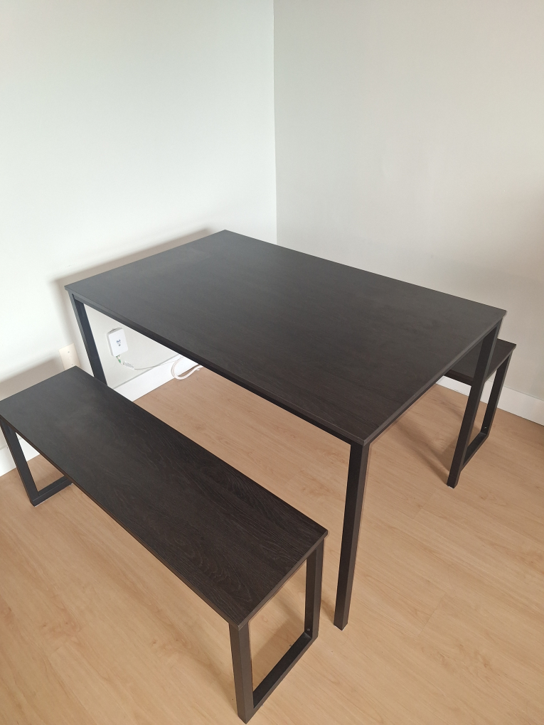 Dining Table Set with Two Benches - Dark Brown