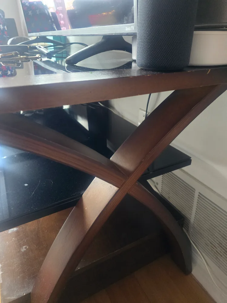 Used TV Stand with Glass Top & Wooden Frame image indicator(3)