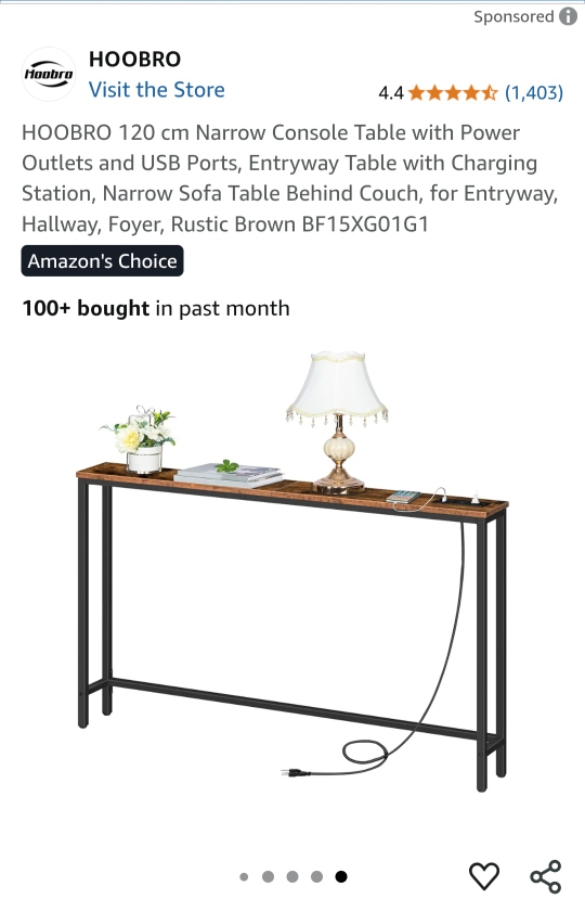 Narrow Console Table with Power Outlets - photo 3