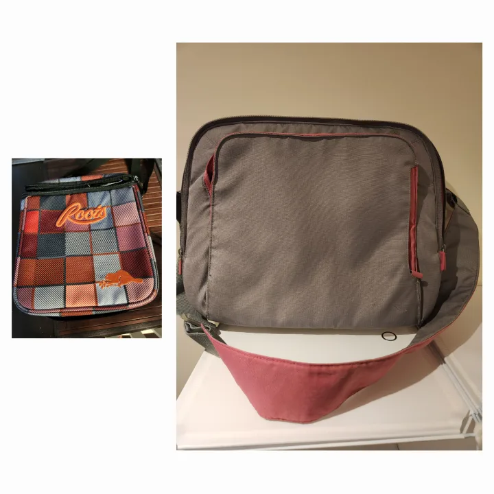 Roots Plaid Lunch Bag & Grey Shoulder laptop Bag thumbnail