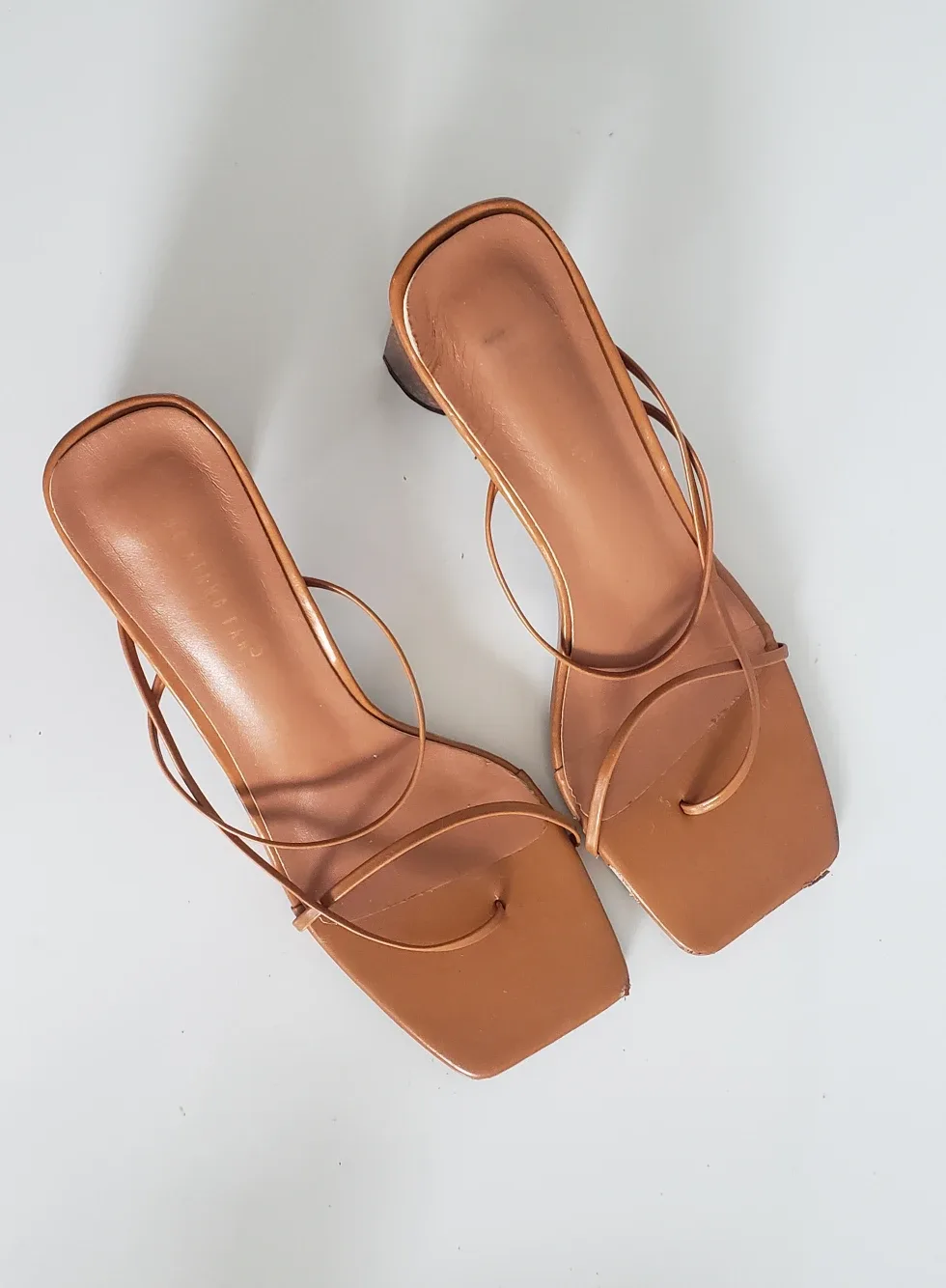 Cognac Brown Leather Strappy Sandals w/ Wood Block Heel image indicator(2)