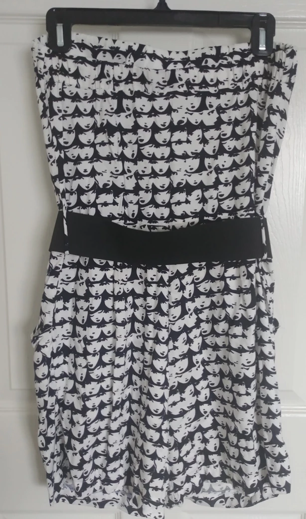 Black & White Strapless Romper with Belt - photo 2