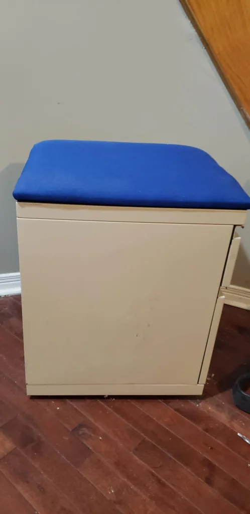 Beige Filing Cabinet with Blue Cushion - 15"x18"x22" thumbnail