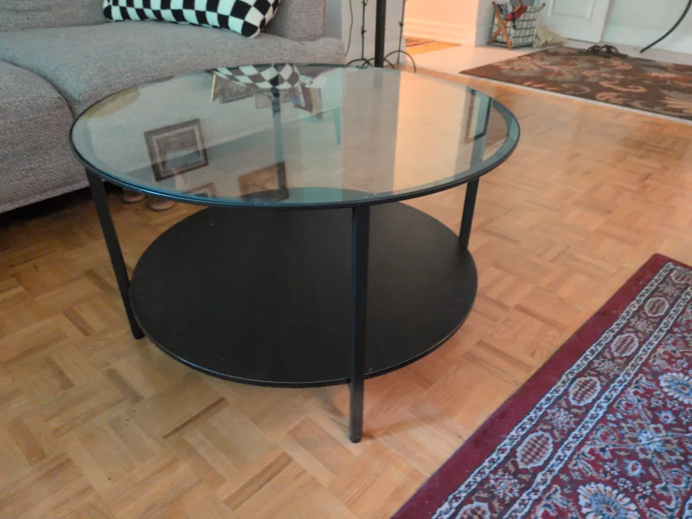 Round Glass Top Coffee Table - Black thumbnail