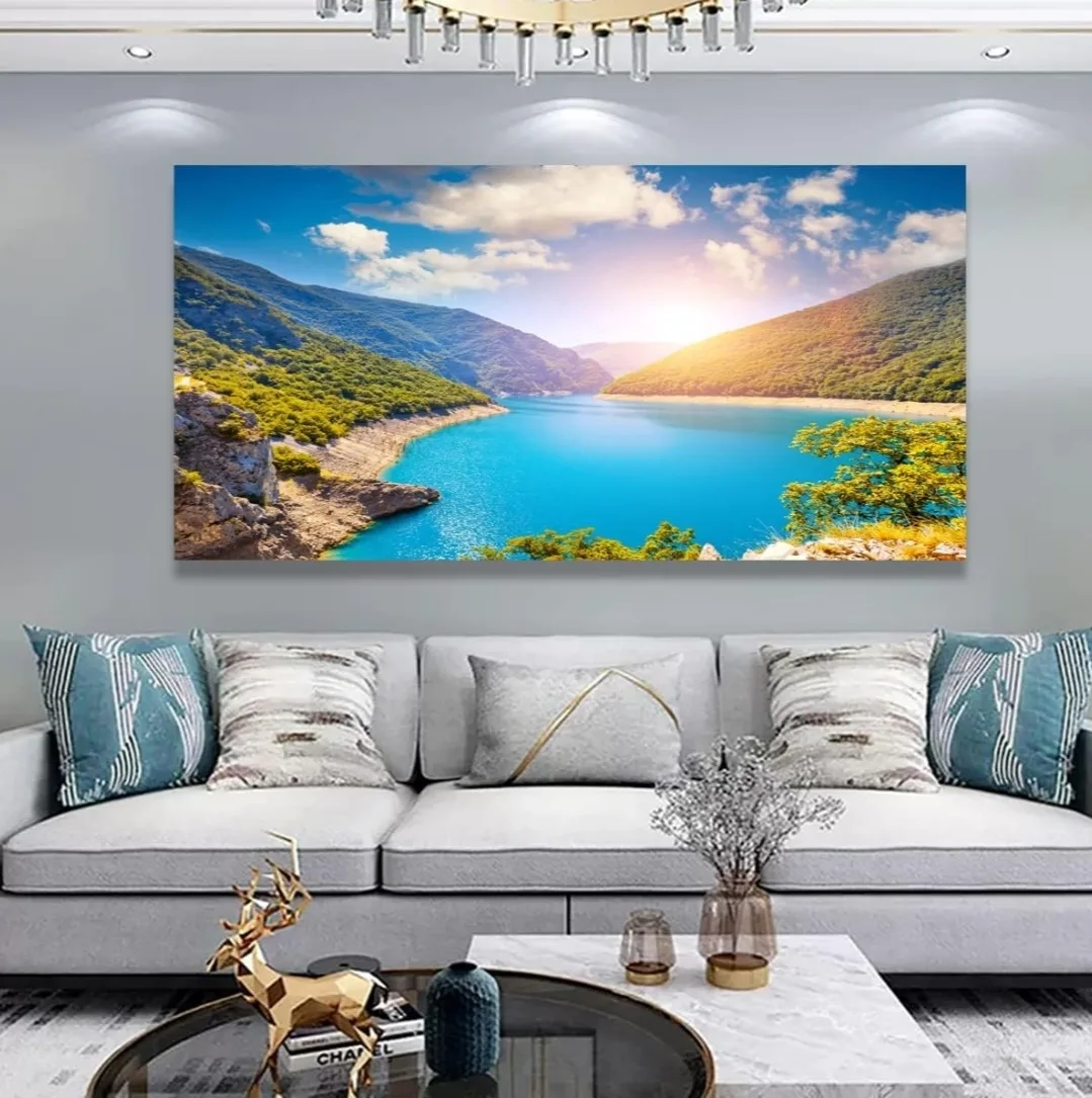 Mountain & Lake Canvas Wall Art 20x40” – Nature Landscape Framed image indicator(7)