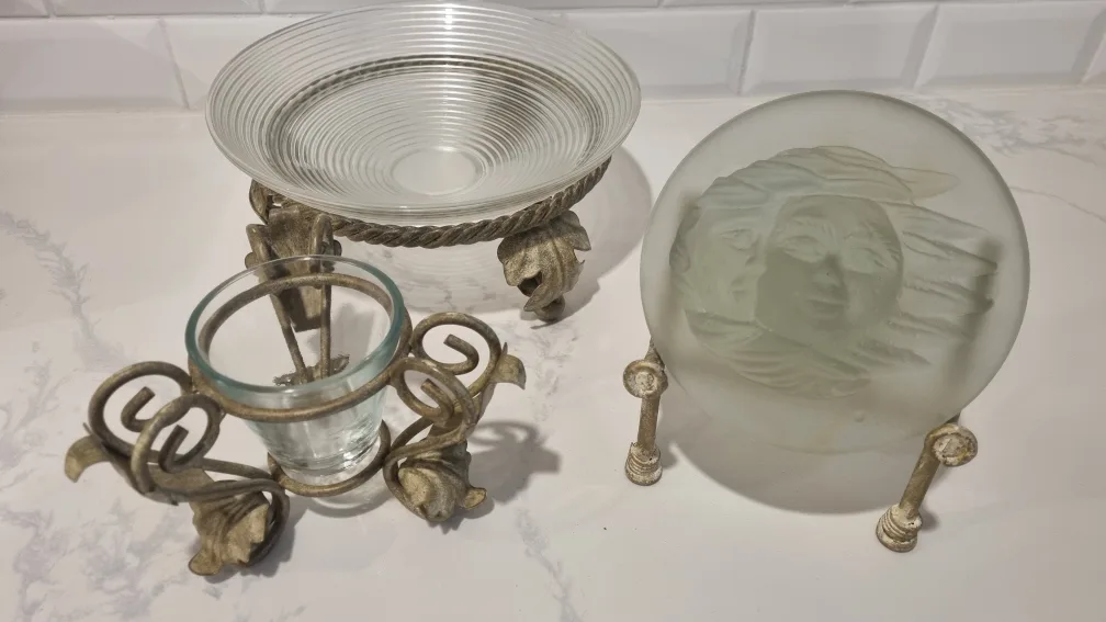 Vintage Glass Plate & Candle Holder Set thumbnail