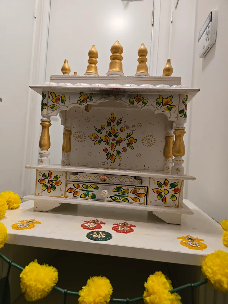 Handcrafted Wooden Pooja Mandir+ table stand free image indicator(3)