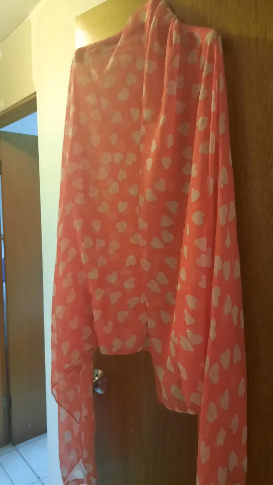 Coral Scarf /shawl with White Hearts thumbnail